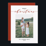 Modern Mix Typography Red Merry Christmas Photo Holiday Card<br><div class="desc">Merry Christmas! Send Christmas wishes to family and friends with this customisable modern Christmas card. It features mix typography with elegant script and simple typography. Personalise by adding names and a photo. This photo Christmas card is available on other cardstock.</div>