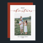 Modern Mix Typography Red Merry Christmas Photo Holiday Card<br><div class="desc">Merry Christmas! Send Christmas wishes to family and friends with this customisable modern Christmas card. It features mix typography with elegant script and simple typography. Personalise by adding names and a photo. This photo Christmas card is available on other cardstock.</div>