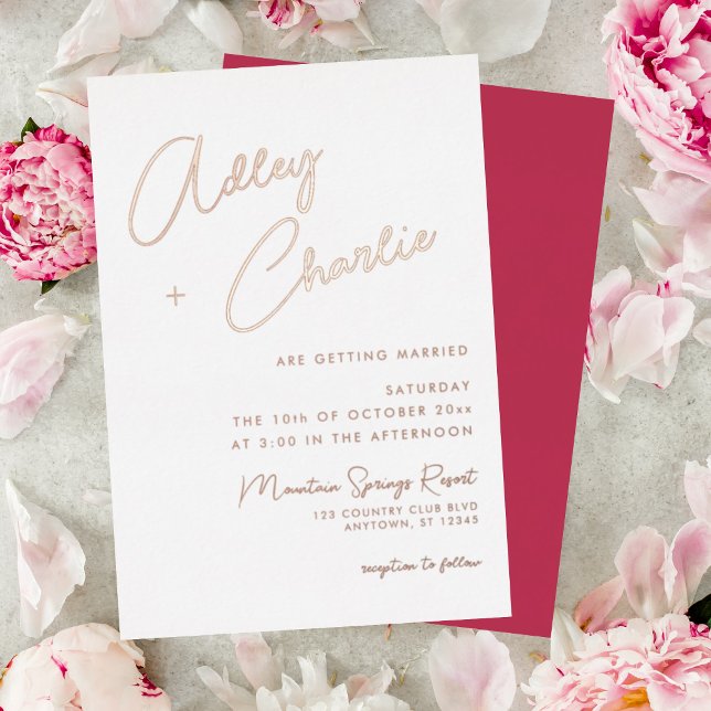 Modern Mixed Font Magenta Rose Gold Wedding (Creator Uploaded)