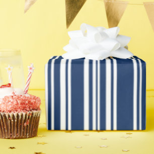 Modern Mixed Indigo and White Stripes Wrapping Paper