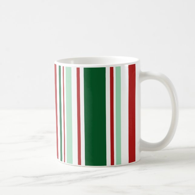 Modern Mixed Red, Green, White Stripes Coffee Mug (Right)