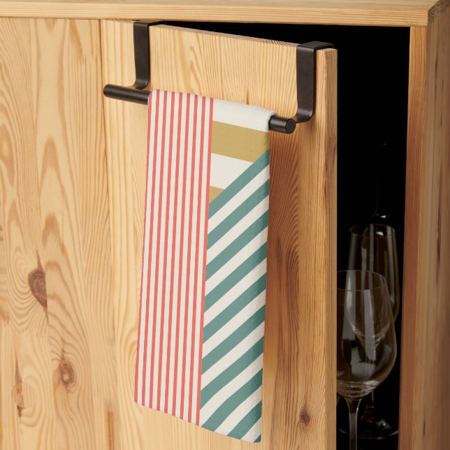 Modern Mixed Stripes Christmas Holiday Tea Towel (Thirds Fold)