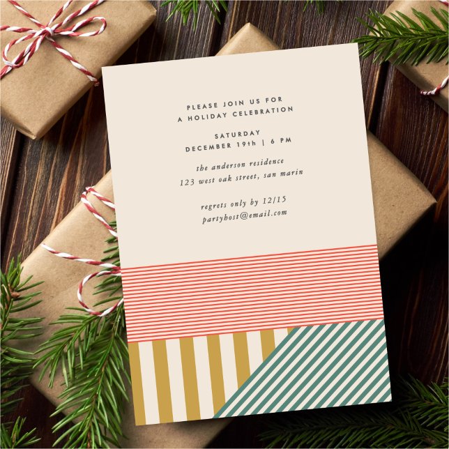 Modern Mixed Stripes Christmas Party Holiday Card (Creator Uploaded)