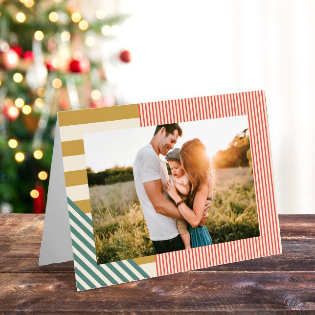 Modern Mixed Stripes One Photo Christmas  Card (Creator Uploaded)