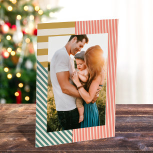 Modern Mixed Stripes One Photo Christmas Holiday Card