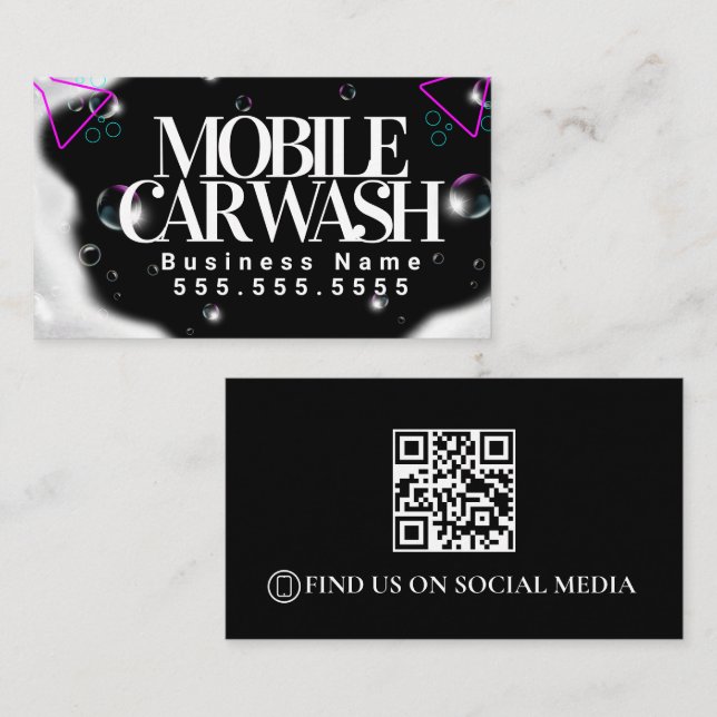 Modern Mobile Car Wash Vehicle Detailing QR Code  Business Card (Front/Back)