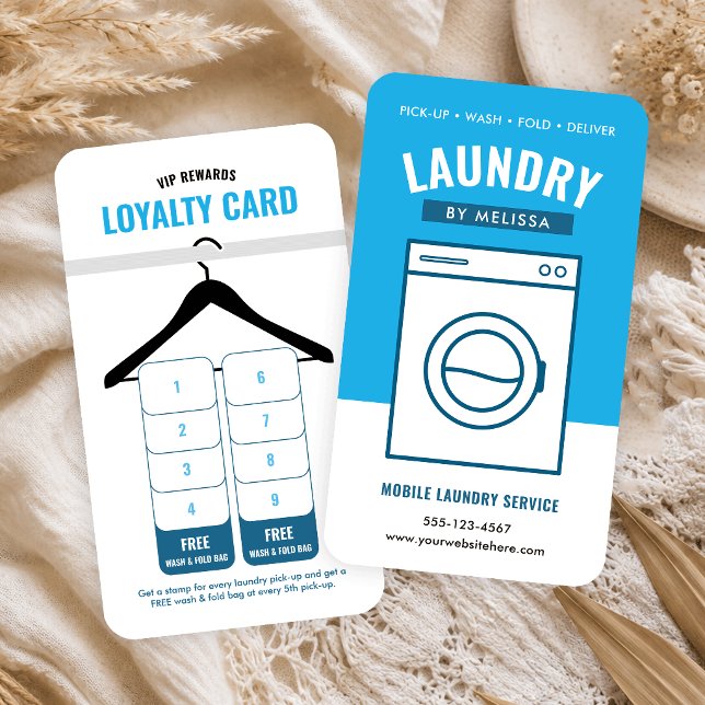 Modern Mobile Laundry Service Washer Blue & White Loyalty Card (Creator Uploaded)