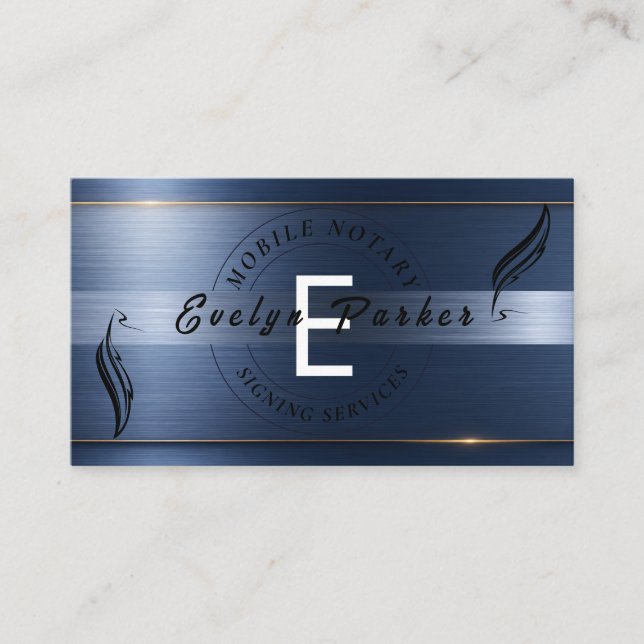 Modern Mobile Notary Monogram Business Card (Front)