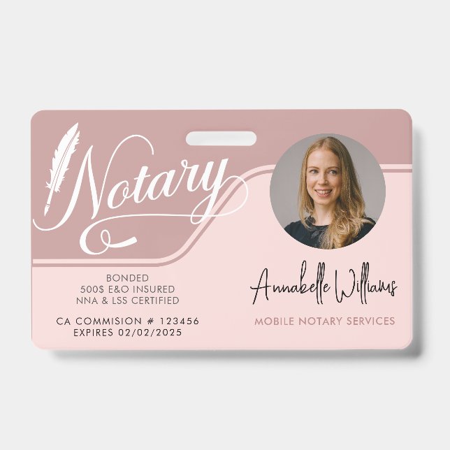 Modern Mobile Notary Photo  ID Badge (Front)
