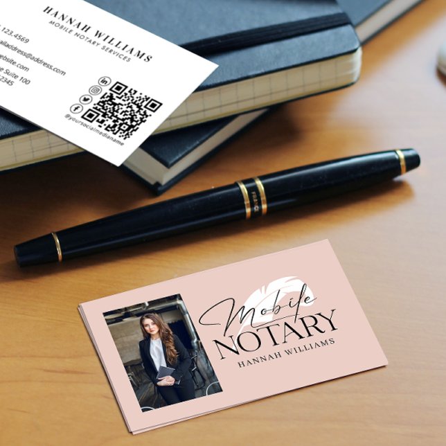 Modern Mobile Notary Photo QR Code  Business Card (Creator Uploaded)