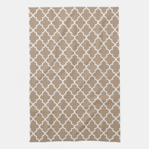 Modern Mocha Brown and White Moroccan Quatrefoil Tea Towel