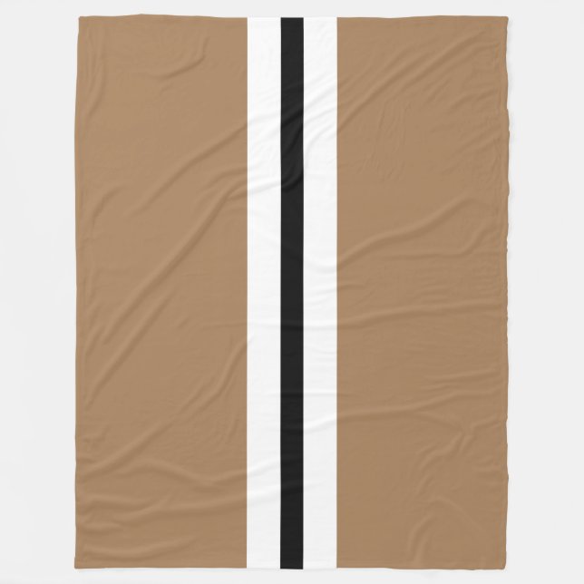 Modern Mocha Brown Black White Racing Stripes Fleece Blanket (Front)