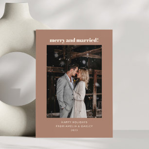 Modern Mocha Brown Merry Married Christmas Photo Holiday Card