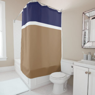 Modern Mocha Brown White Navy Blue Colour Block Shower Curtain