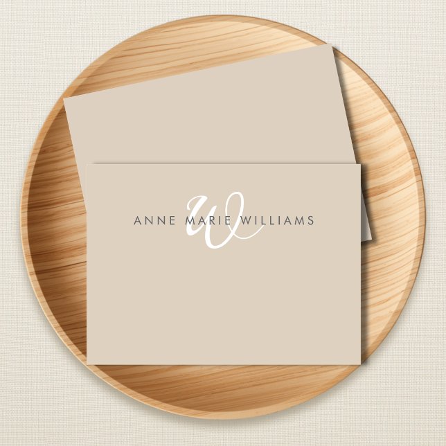 Modern Mocha Brown White Script Monogram Card (Creator Uploaded)