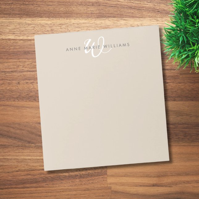 Modern Mocha Brown White Script Monogram Notepad (Creator Uploaded)