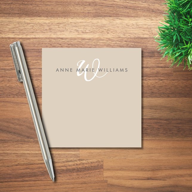 Modern Mocha Brown White Script Monogram Post-it Notes (Creator Uploaded)