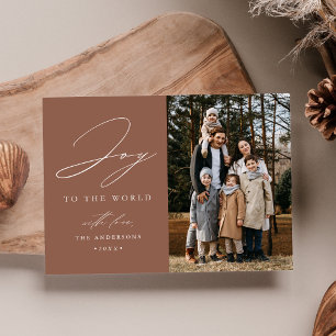 Modern Mocha Joy to the World Photo Holiday Card