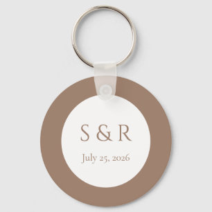 Modern Mocha Minimal Monogram Wedding Favour Key Ring