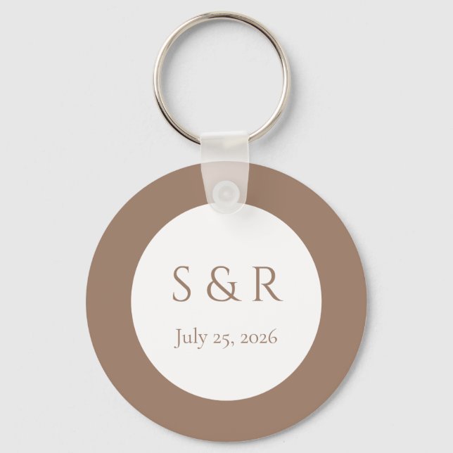 Modern Mocha Minimal Monogram Wedding Favour  Key Ring (Front)