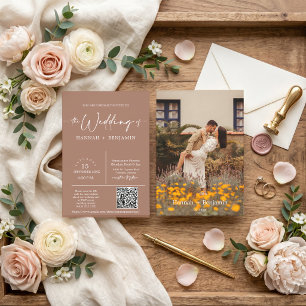 Modern Mocha Mousse Boho Arch QR Code Photo Invitation