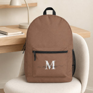 Modern Mocha Mousse Custom Monogram Name Backpack