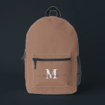 Modern Mocha Mousse Custom Monogram Name Printed Backpack<br><div class="desc">Elevate your everyday style with this Modern Mocha Mousse Custom Monogram Name Printed Backpack. Designed in Mocha Mousse, the colour of the year, this backpack blends sophisticated minimalism with personalised elegance. The sleek, neutral tone makes it versatile and timeless, while the option to add your custom monogram or name adds...</div>