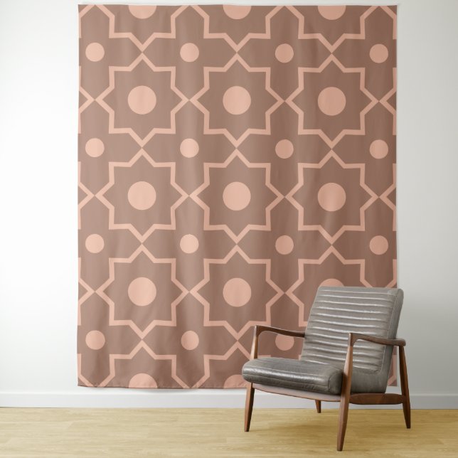 Modern Mocha Mousse Dusty Pink Geometric Shape  Tapestry (In Situ)
