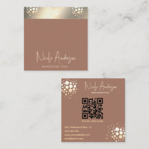 Modern Mocha Mousse luxury gold confetti QR code Square Business Card
