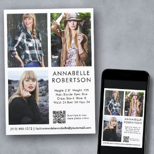 Modern Model Actor 3 Photos QR Code Comp Card
