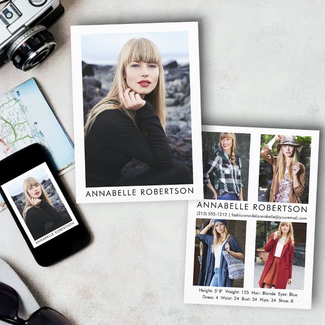 Modern Model Actor 5 Photo Comp Card (Customize to change background color, text size or text style. Available for prints and download.)