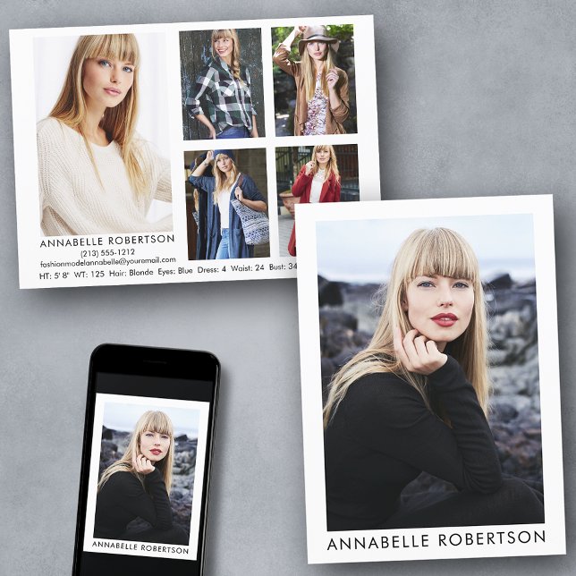 Modern Model Actor 6 Photo Comp Card (Customize to change background color, text size or text style. Available for prints and download.)