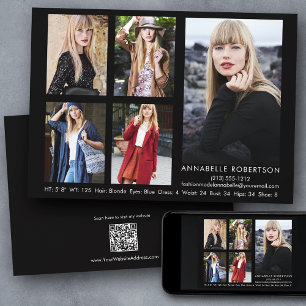 Modern Model Actor QR Code Back 5 Photos Comp Card