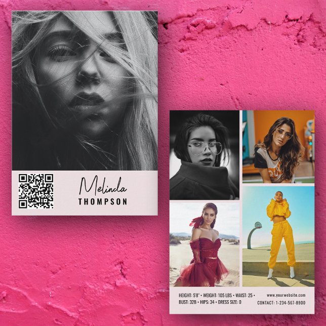 Modern Modelling Comp Card 5 Photo QR Code Pink (Creator Uploaded)