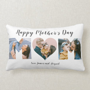 Modern Mom 3 Photo Collage Happy Mother's Day  Lumbar Cushion