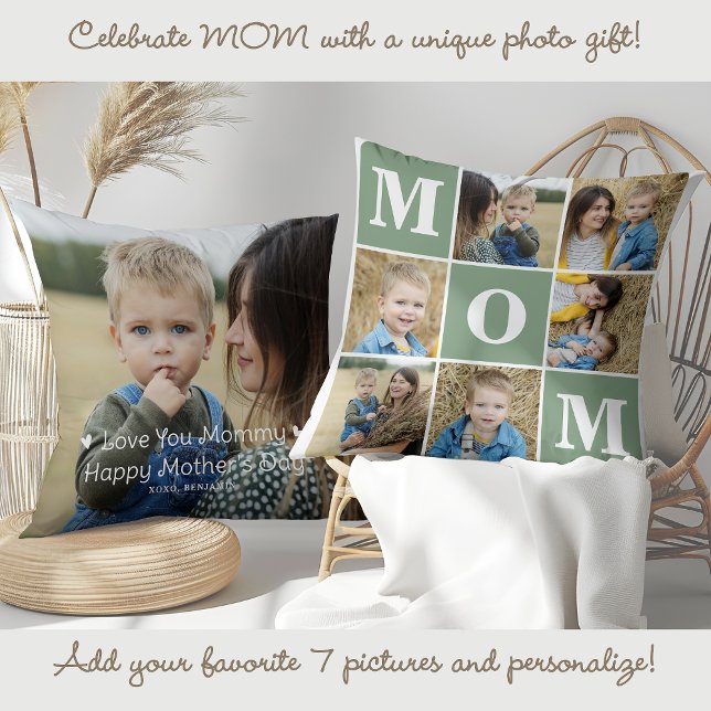 Modern MOM Custom Cute 7 Multi Photo Collage Cushion (Creator Uploaded)