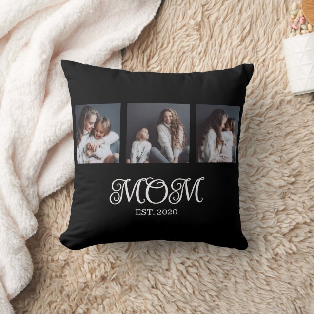 Modern Mom Established Script Black 3 Photo Cushion (Blanket)