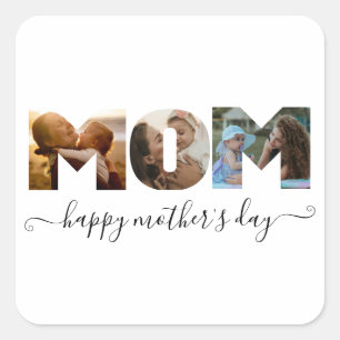 Modern MOM Mama 3 Photo Collage Happy Mother's Day Square Sticker