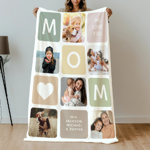 Modern MOM Photo Collage Mother's Day Cute Family Fleece Blanket
