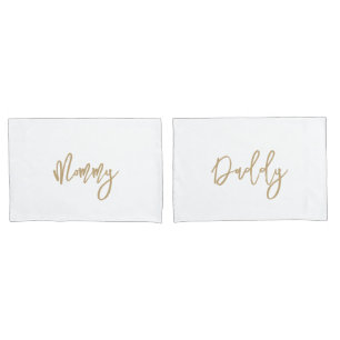 Modern Mommy Daddy Gold Personalized Monogram Name Pillowcase