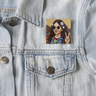 Modern Mona Lisa Painting - da Vinci Inspired Art 15 Cm Square Badge