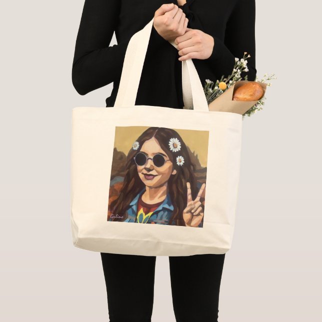 Modern Mona Lisa Painting - da Vinci Inspired Art Large Tote Bag (Front (Product))