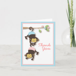 Modern Monkey Twin Girl & Boy Thank You Card