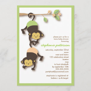 Modern Monkey Twins Neutral Baby Shower Invitation