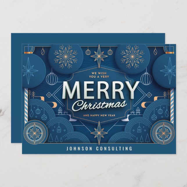Modern Monochromatic Snow Flakes Christmas Holiday Card (Front/Back)