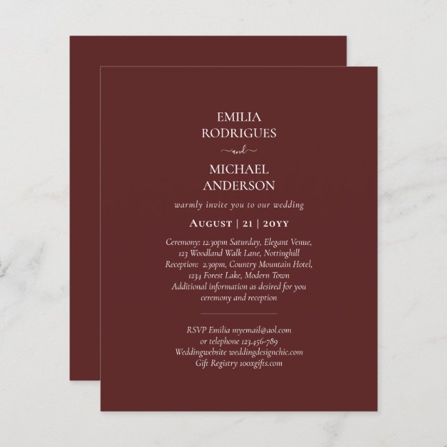 Modern Monochrome All in One Budget Wedding (Front/Back)