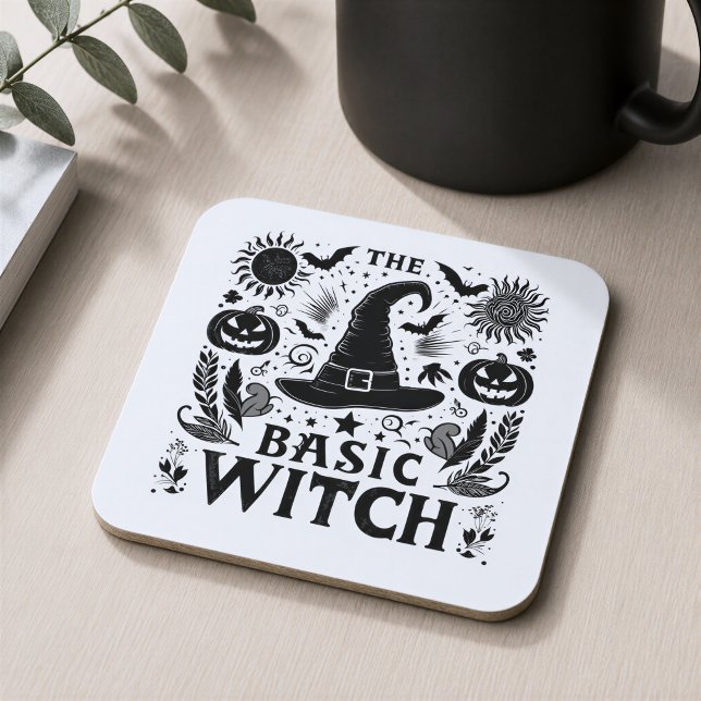 Modern Monochrome Basic Witch Halloween Coaster (Creator Uploaded)