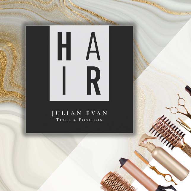 Modern Monochrome Black and White Hairdresser Square Business Card (Creator Uploaded)