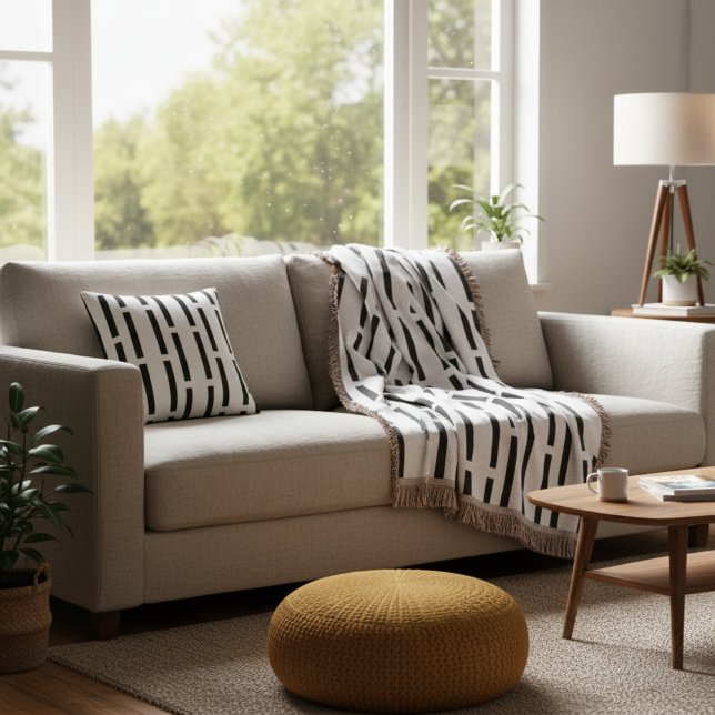 Modern Monochrome Black & White Stripped Matrix  Cushion (Creator Uploaded)