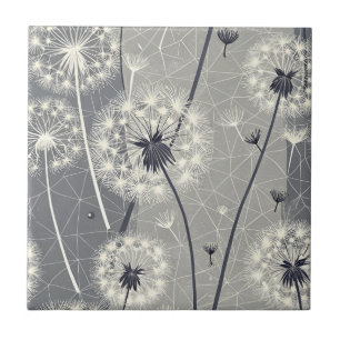 Modern Monochrome Dandelion Ceramic Tile